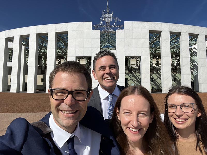  Professor Andrew Whitehouse, Associate Professor David Trembath, Sarah Pillar and Dr Rhylee Sulek in Canberra for the launch of the guideline